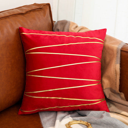 Couvercle d'oreiller de luxe en velours plaqué or Broderie Diagonale Couchage décoratif pour Sof