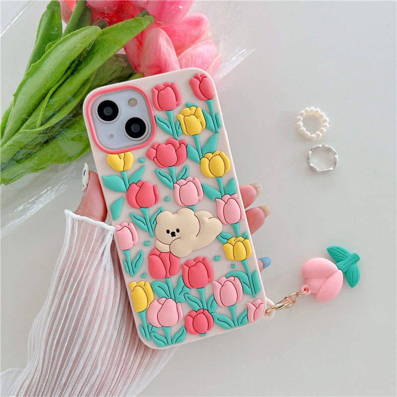 Caricature créative Little Bear Flowers Cas téléphonique