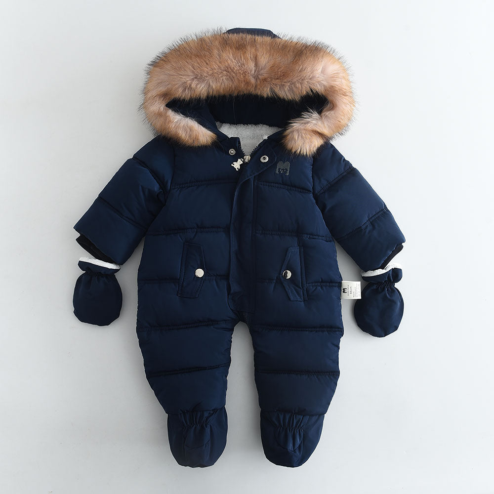 Swimsuit with large fur hood, fleece-lined