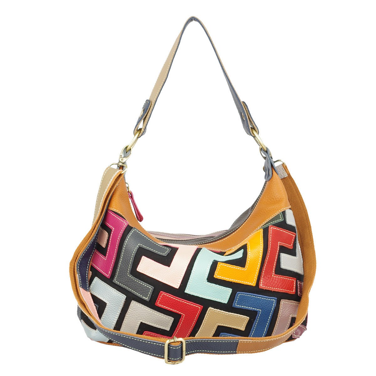 Sac à épaule de style ethnique féminin avec blocage de couleur aléatoire