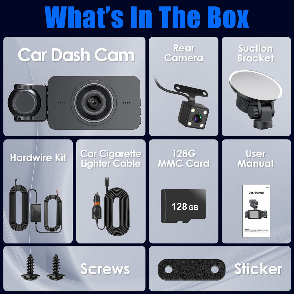 Cam 4 canaux avec carte MMC 128G 1080P avant 720P gauche droite 480P arrière G-sensor P