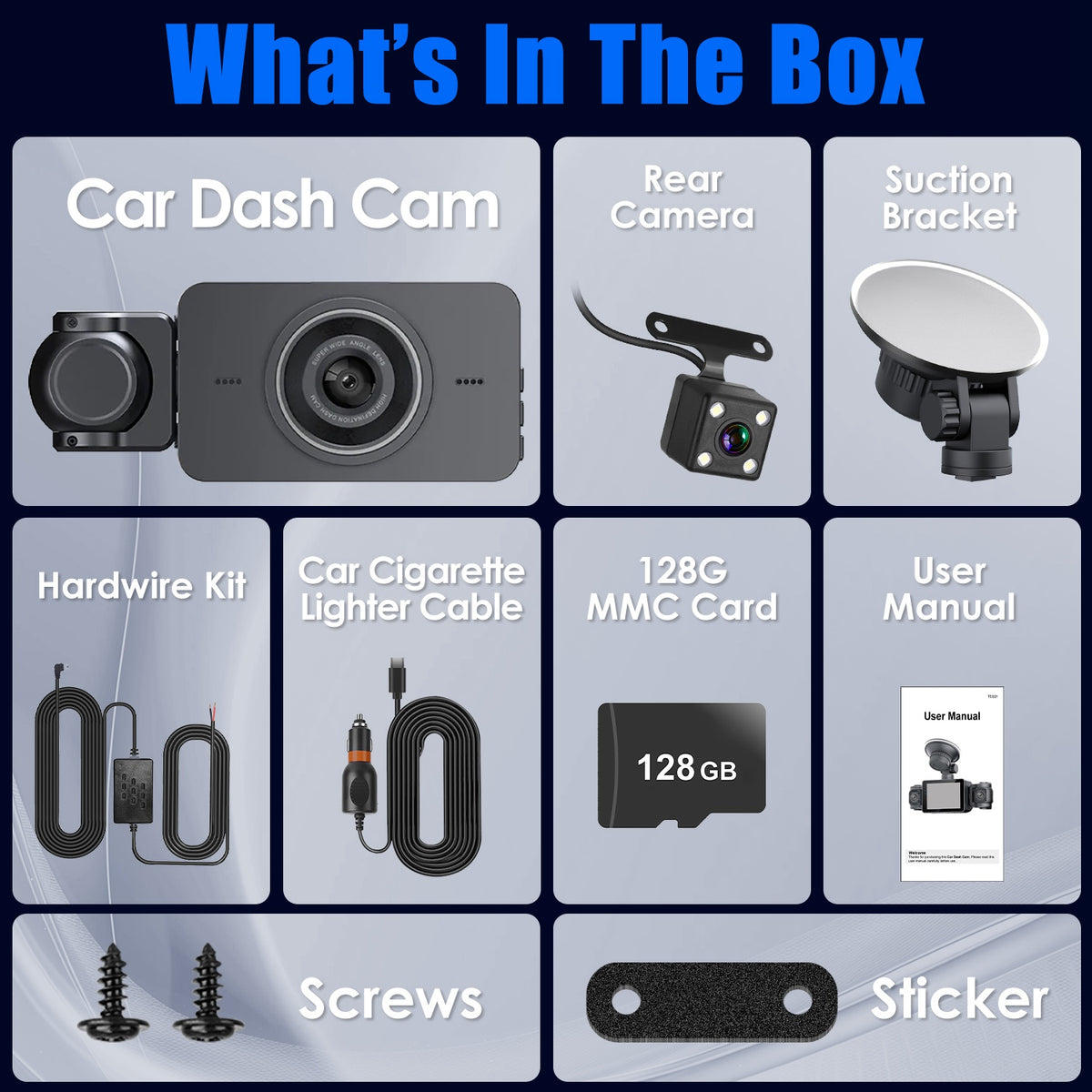 Cam 4 canaux avec carte MMC 128G 1080P avant 720P gauche droite 480P arrière G-sensor P