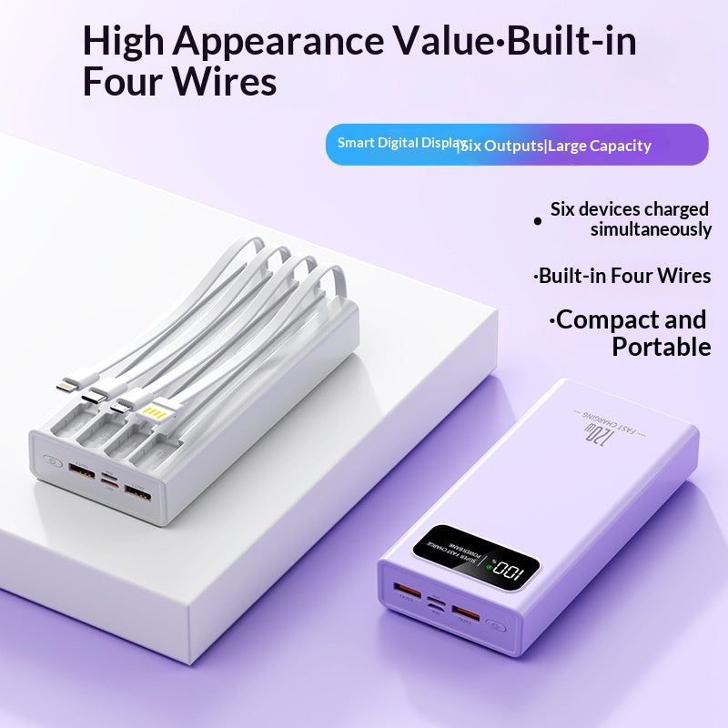 120W Fast Charging Power Bank with Built-in Cable