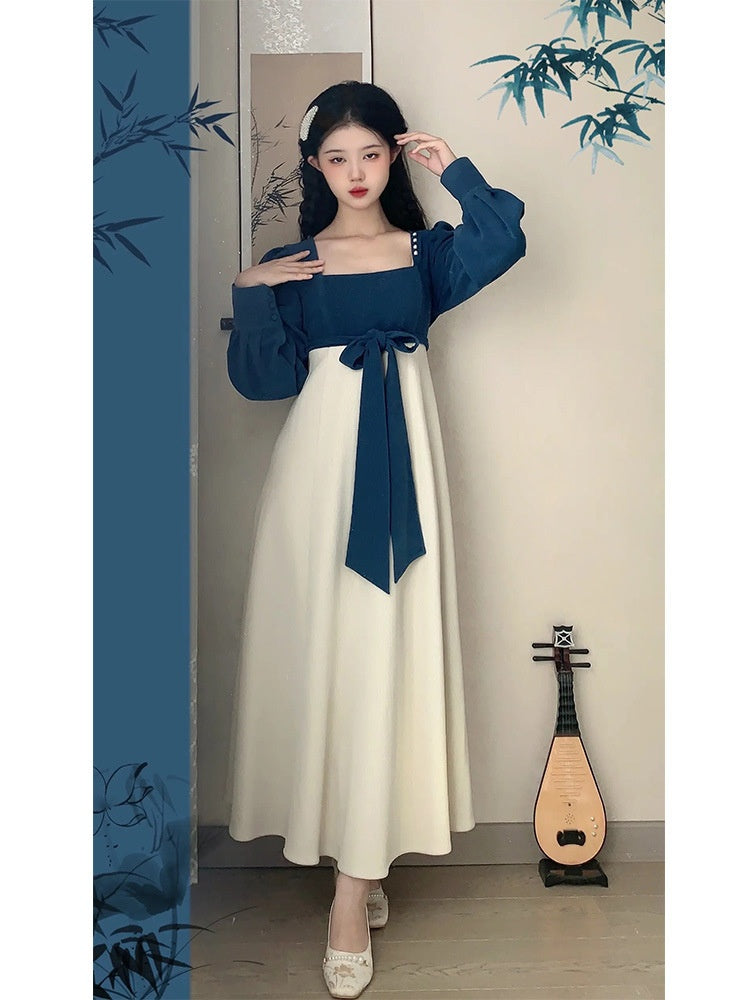 Style national Style chinois Printemps et automne Rétro français Élégant Slim Square Collar Hig