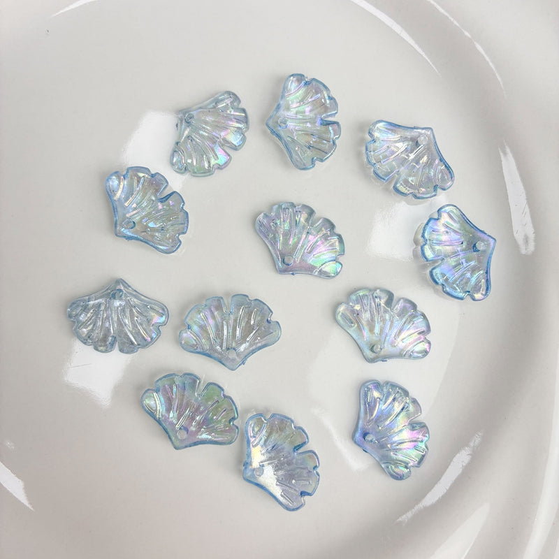Translucent AB Iridescent Scallop Leaf Charms