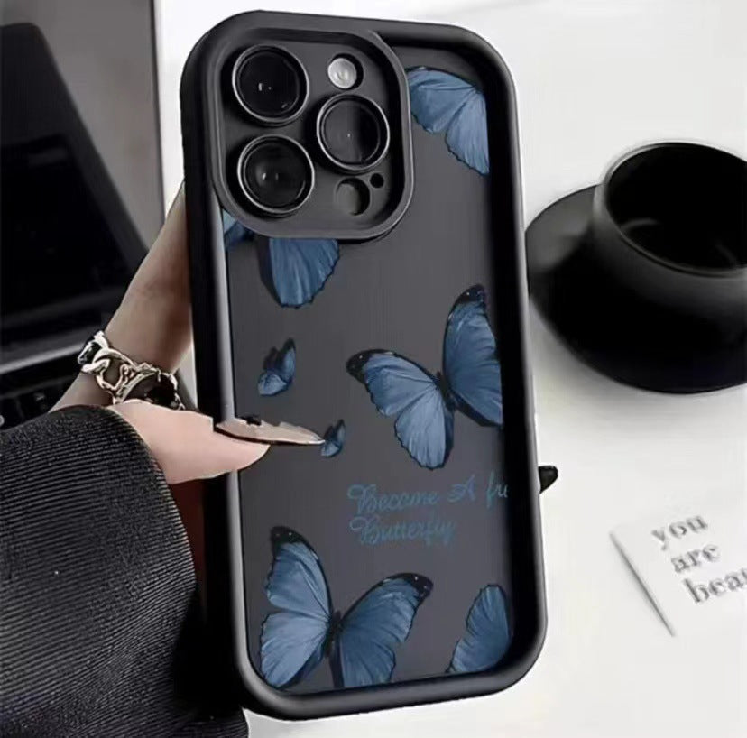 Boîtier de téléphone bleu imprimé papillon résistant à la chute