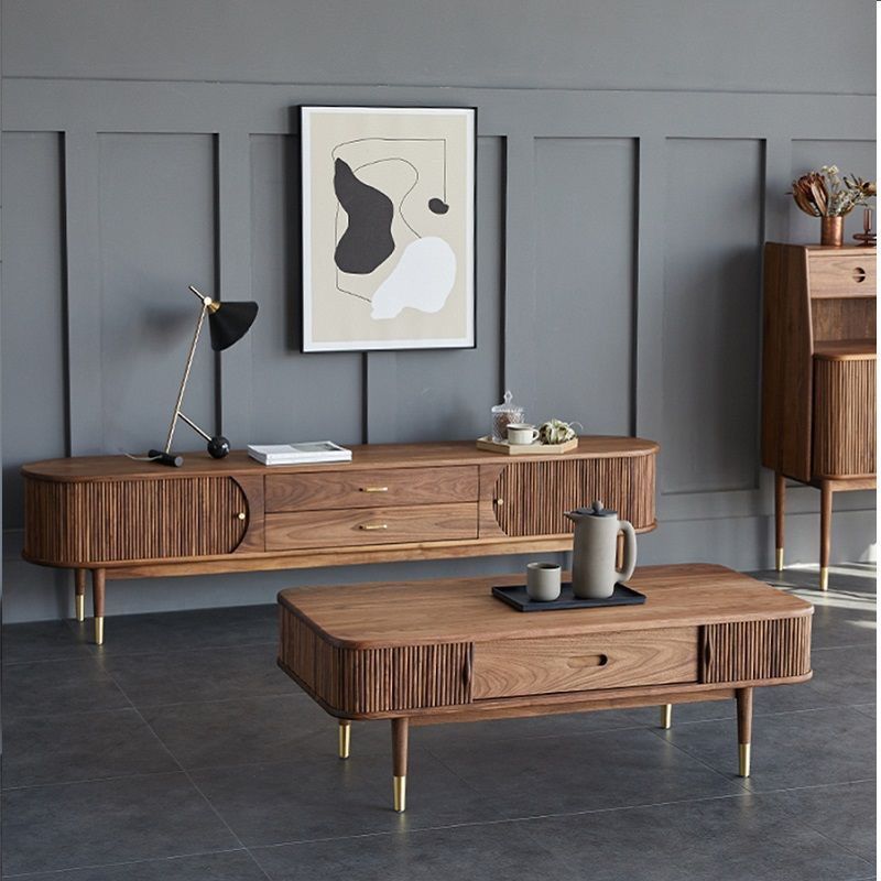 Nordic Solid Wood Tv Cabinet Black Walnut Simple Moderne Tv Retro Combinaison Salon H