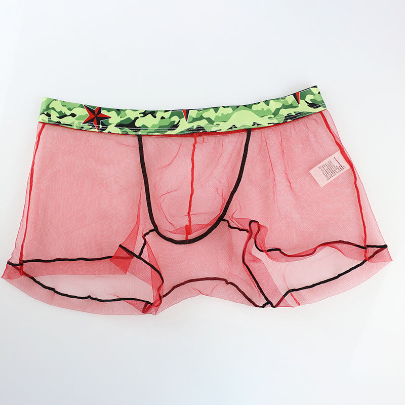 Men Sexy See-through Mesh High Elastic Boxers