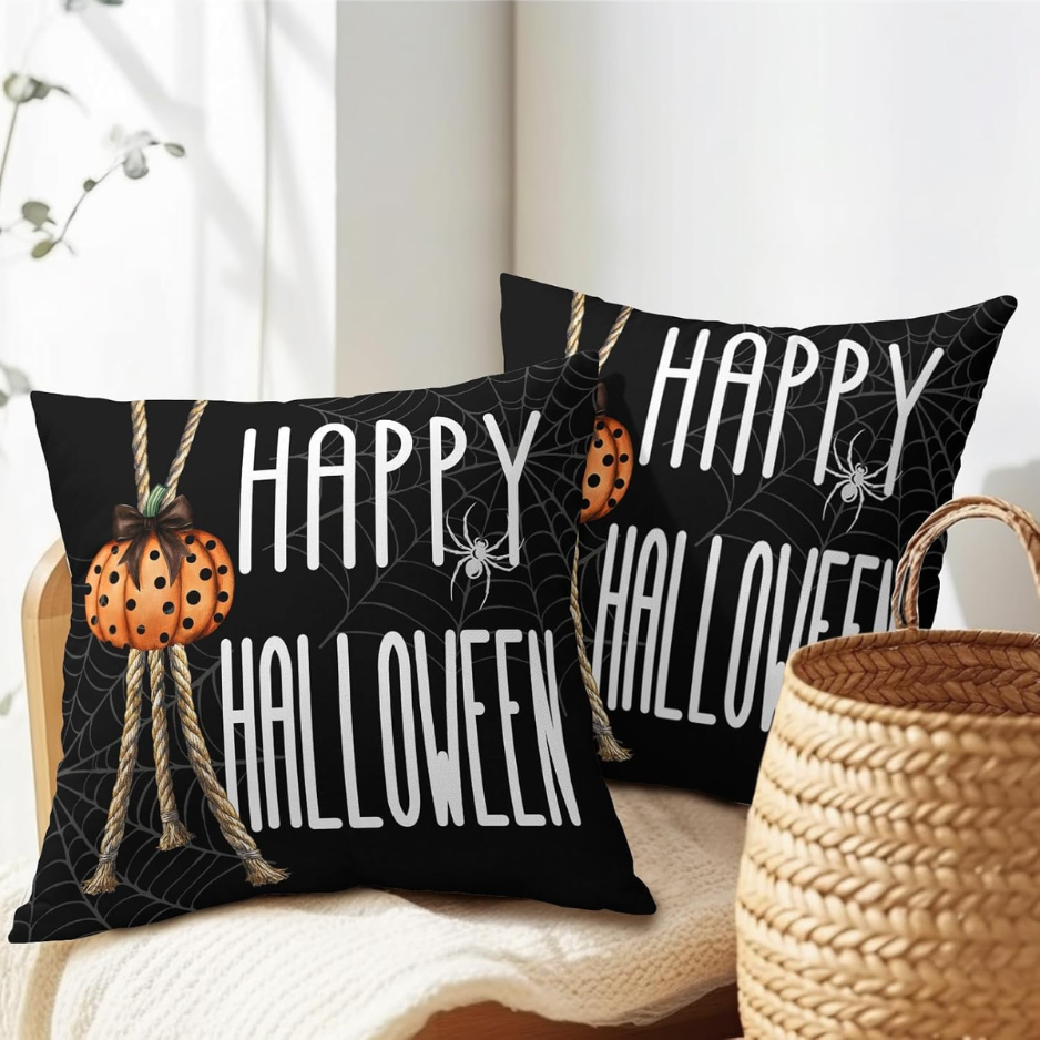 Heureuse couvertures d'oreiller d'Halloween 18X18 pouces citrouille araignée Web caisses d'oreiller carré décoratif