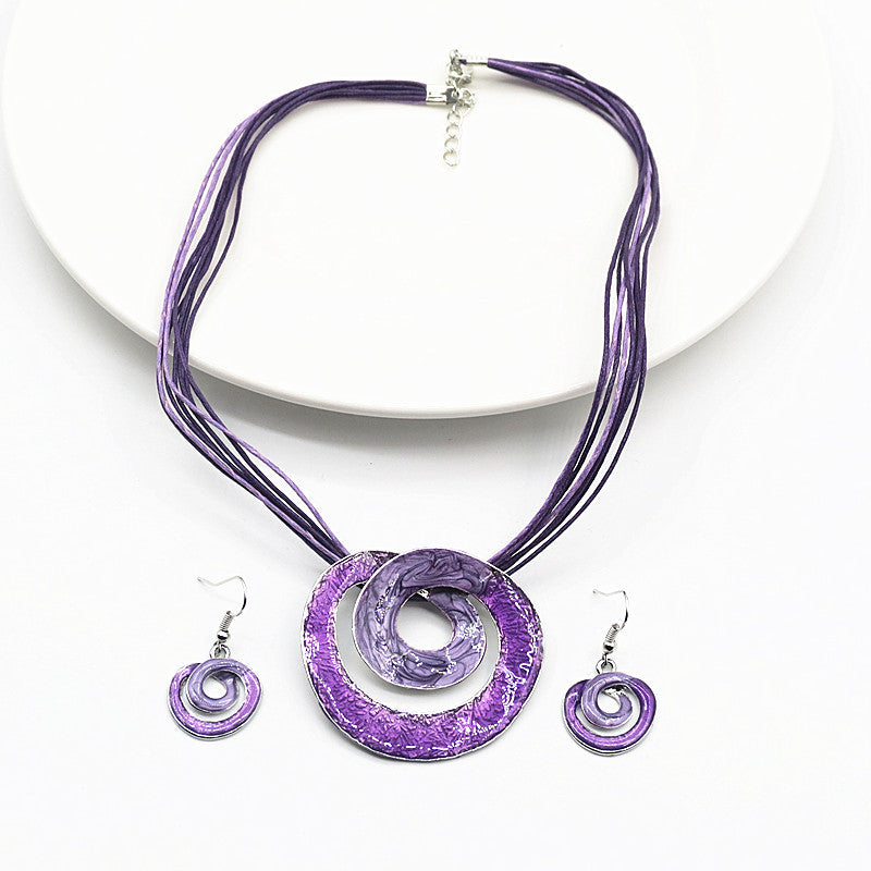 Wax ligne peinture géométrique court collier boucles d'oreilles ensemble