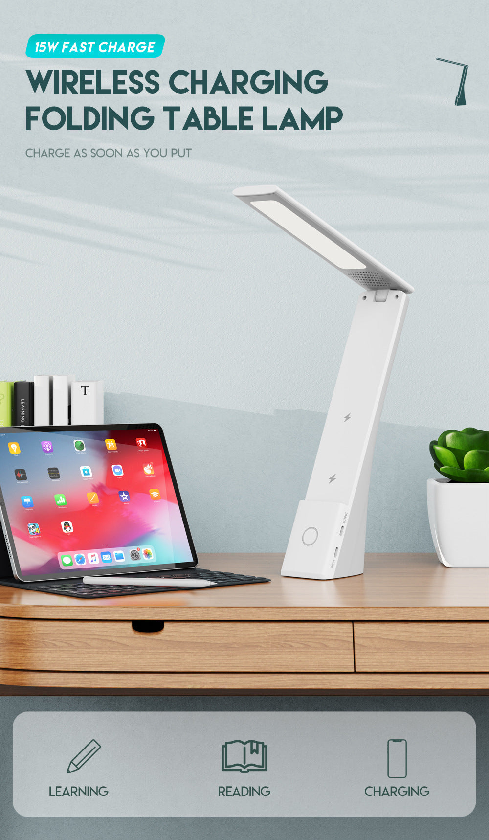 Lampe de table pliable en plastique sans fil Support de charge Personnalisé Multifonctions créatives