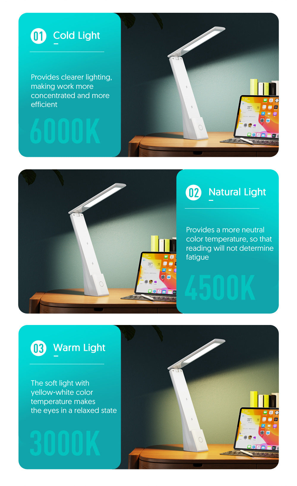 Lampe de table pliable en plastique sans fil Support de charge Personnalisé Multifonctions créatives