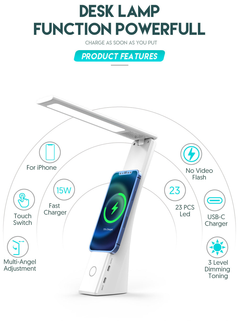 Lampe de table pliable en plastique sans fil Support de charge Personnalisé Multifonctions créatives