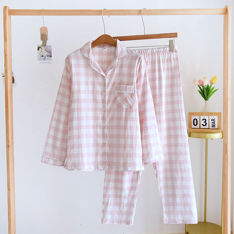 Coton du couple Pyjama à manches longues Printemps et automne Grande taille mince Lounge costume