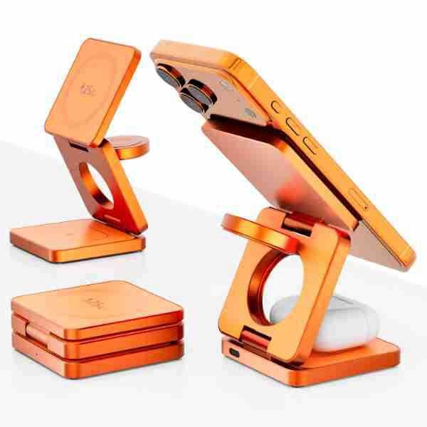 Support de bureau de recharge magnétique pliable 3-en-1