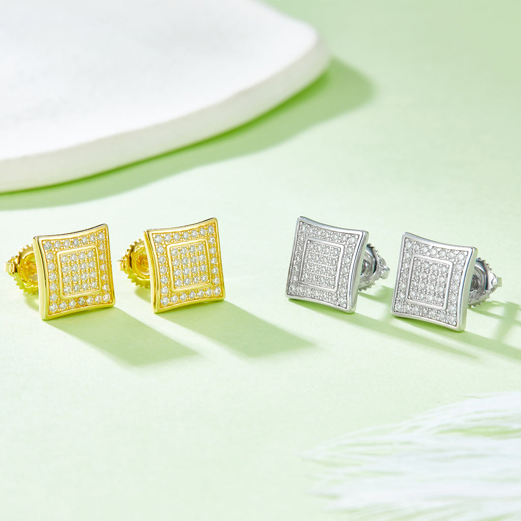 S925 Argent Sterling 76pcs D Couleur VVS1 Moissanite Carré Boucles d'oreilles Sterling 10mm Vis dos Hy