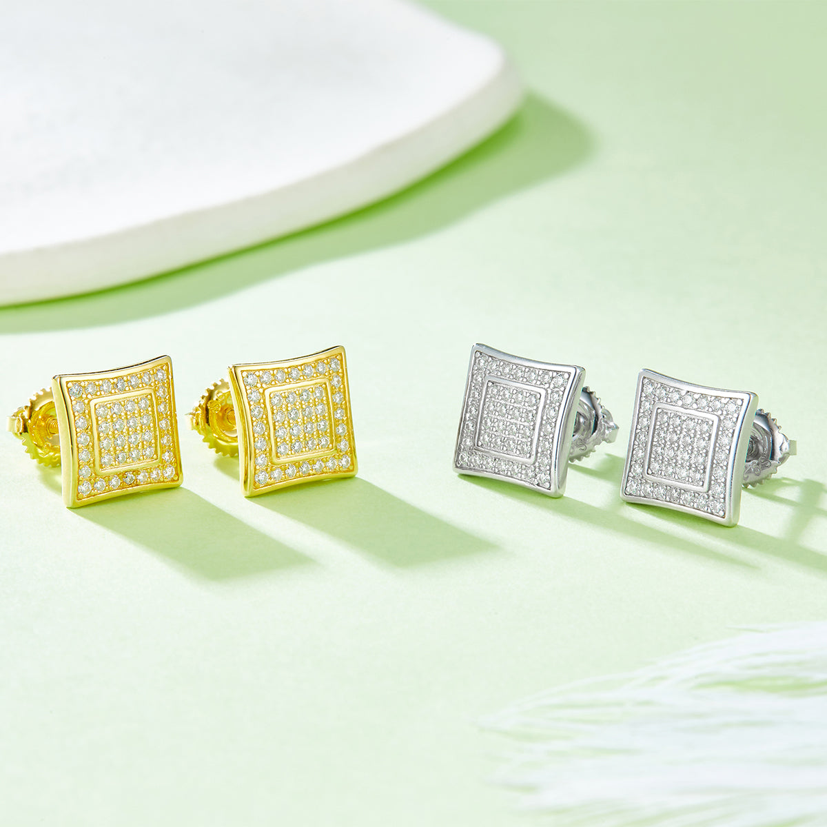S925 Argent Sterling 76pcs D Couleur VVS1 Moissanite Carré Boucles d'oreilles Sterling 10mm Vis dos Hy