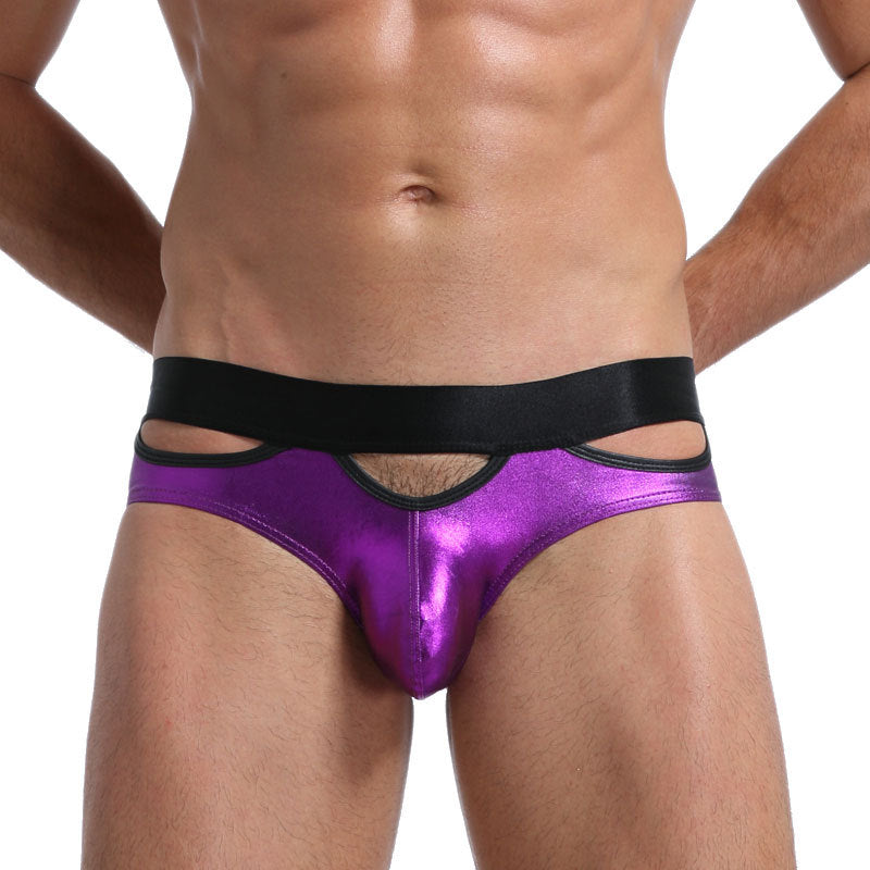 Bronzing Brevet Cuir Glossy Hollow Stage Performance Briefs