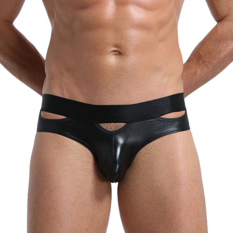 Bronzing Brevet Cuir Glossy Hollow Stage Performance Briefs
