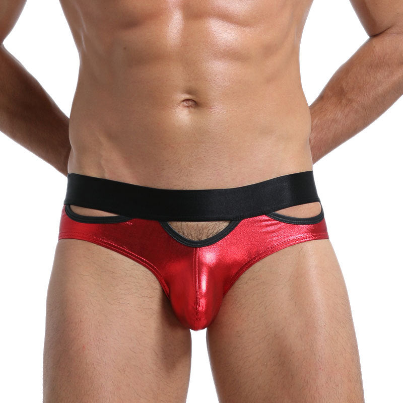 Bronzing Brevet Cuir Glossy Hollow Stage Performance Briefs