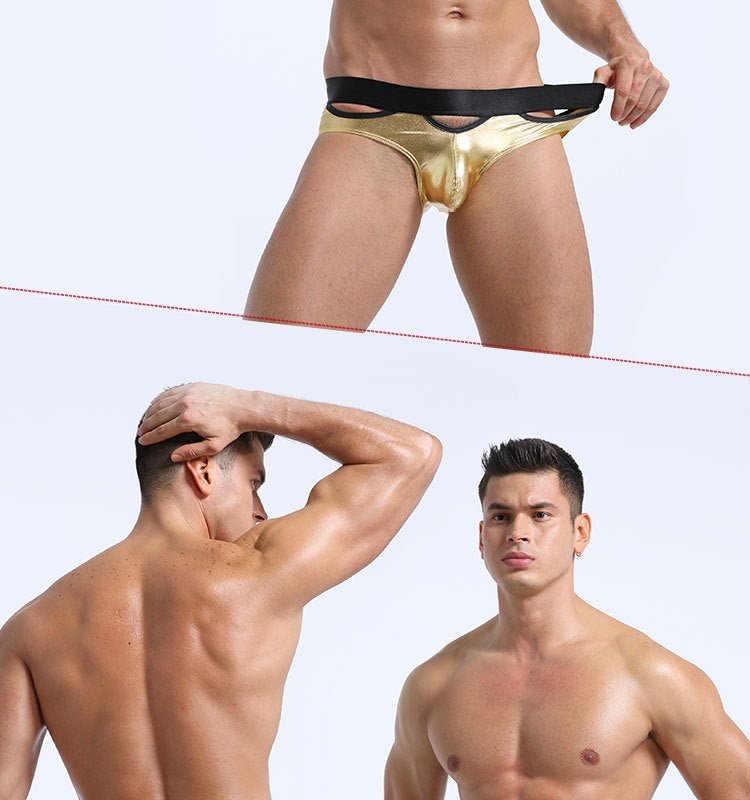 Bronzing Brevet Cuir Glossy Hollow Stage Performance Briefs