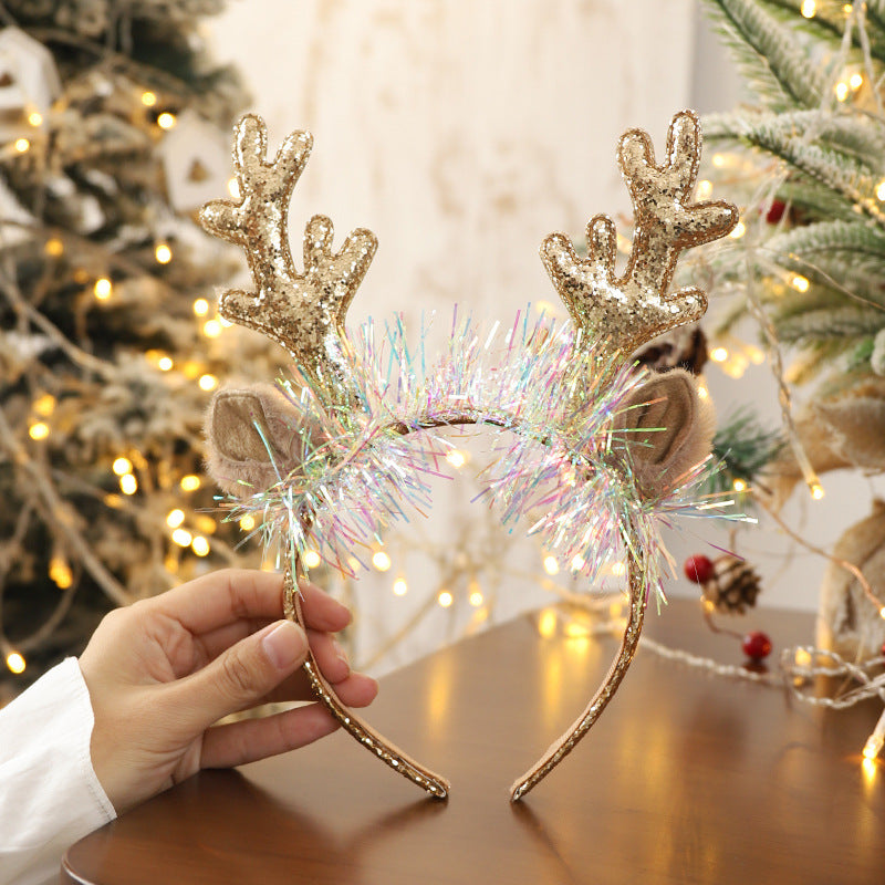 Bandeau de Noël femelle à paillettes de la corne de l'or