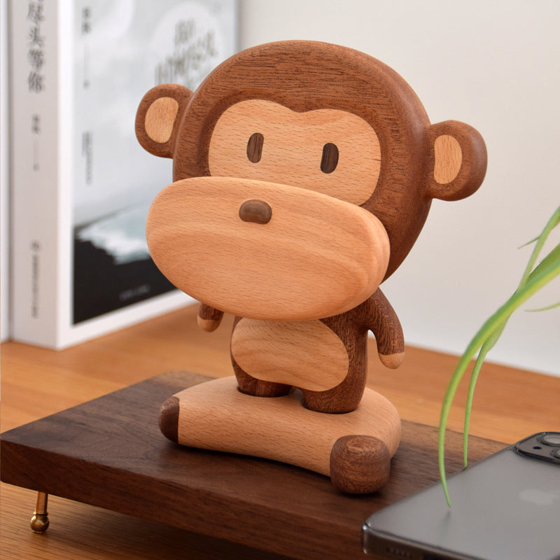 Bois massif Creative Monkey Porte-Téléphone mignon Table de support de téléphone cellulaire Ornements décoratifs