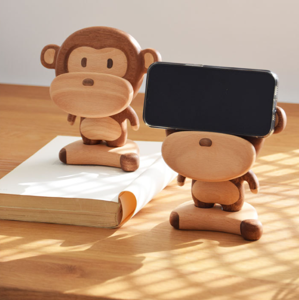 Bois massif Creative Monkey Porte-Téléphone mignon Table de support de téléphone cellulaire Ornements décoratifs