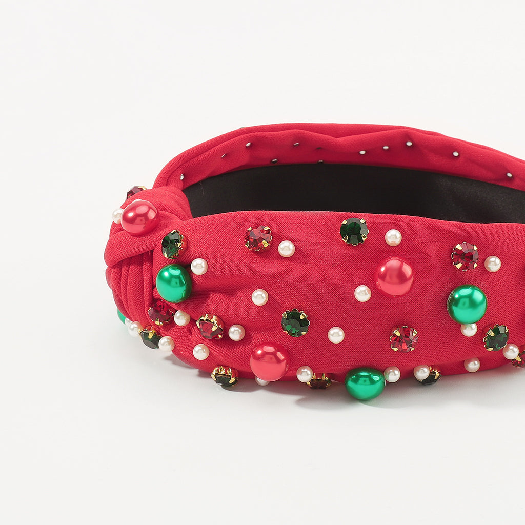 Noël Diamant à large bord Perle Contraste Couleur Knotted Light Luxury Festival Headban