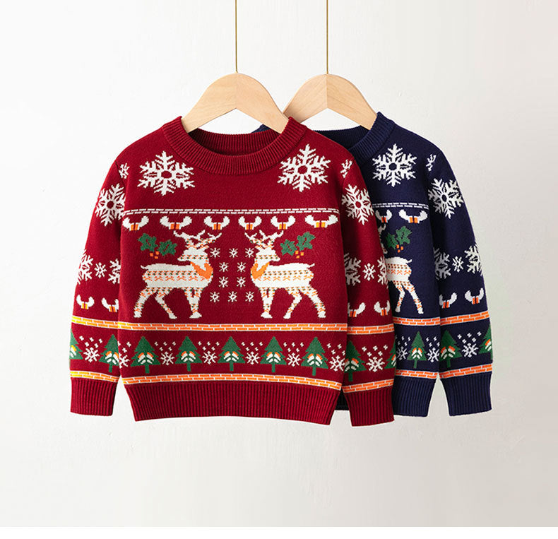 Autumn And Winter European and American Children's Pullover Christmas Moose Girls' Baby Bo
