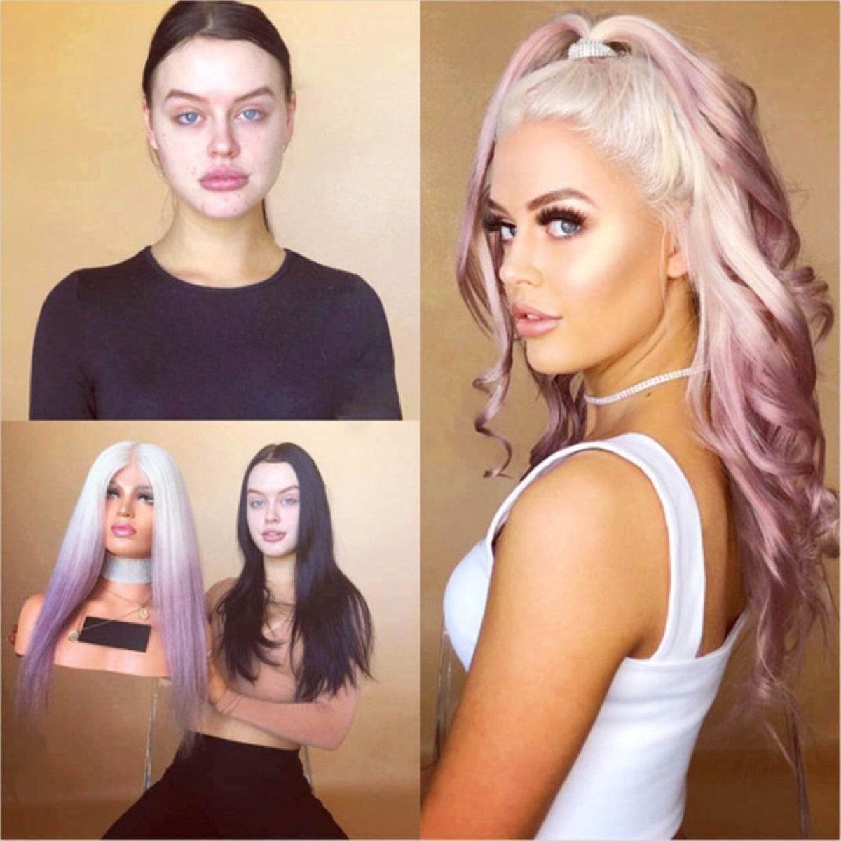 Lilac graduated, long straight hair