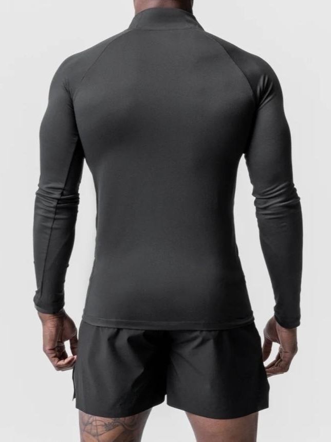 T-shirt T-shirt à manches longues à demi-zipper, petit col tortueux pour homme