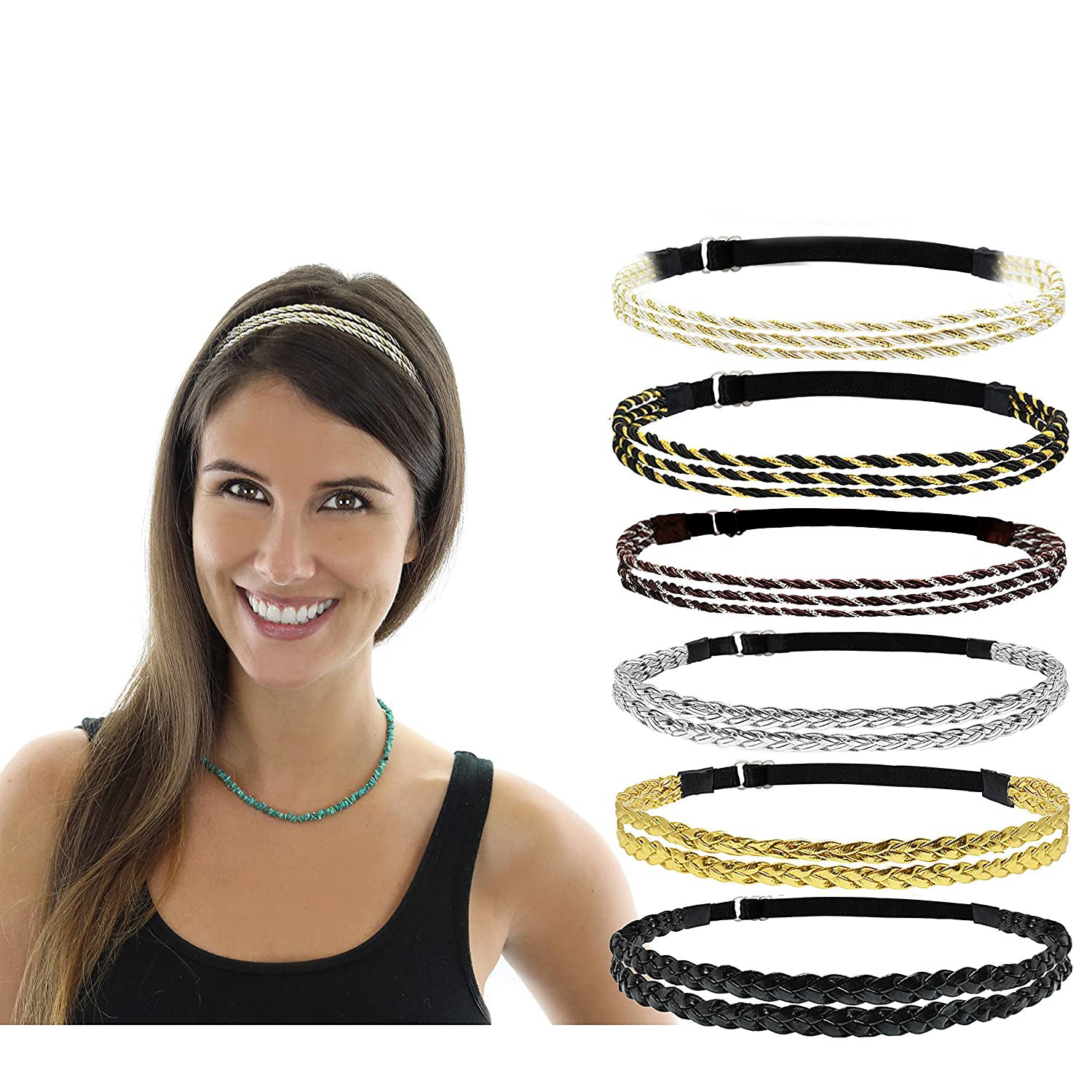 Bandeau élastique réglable Trois brins Twisted Gold Silver