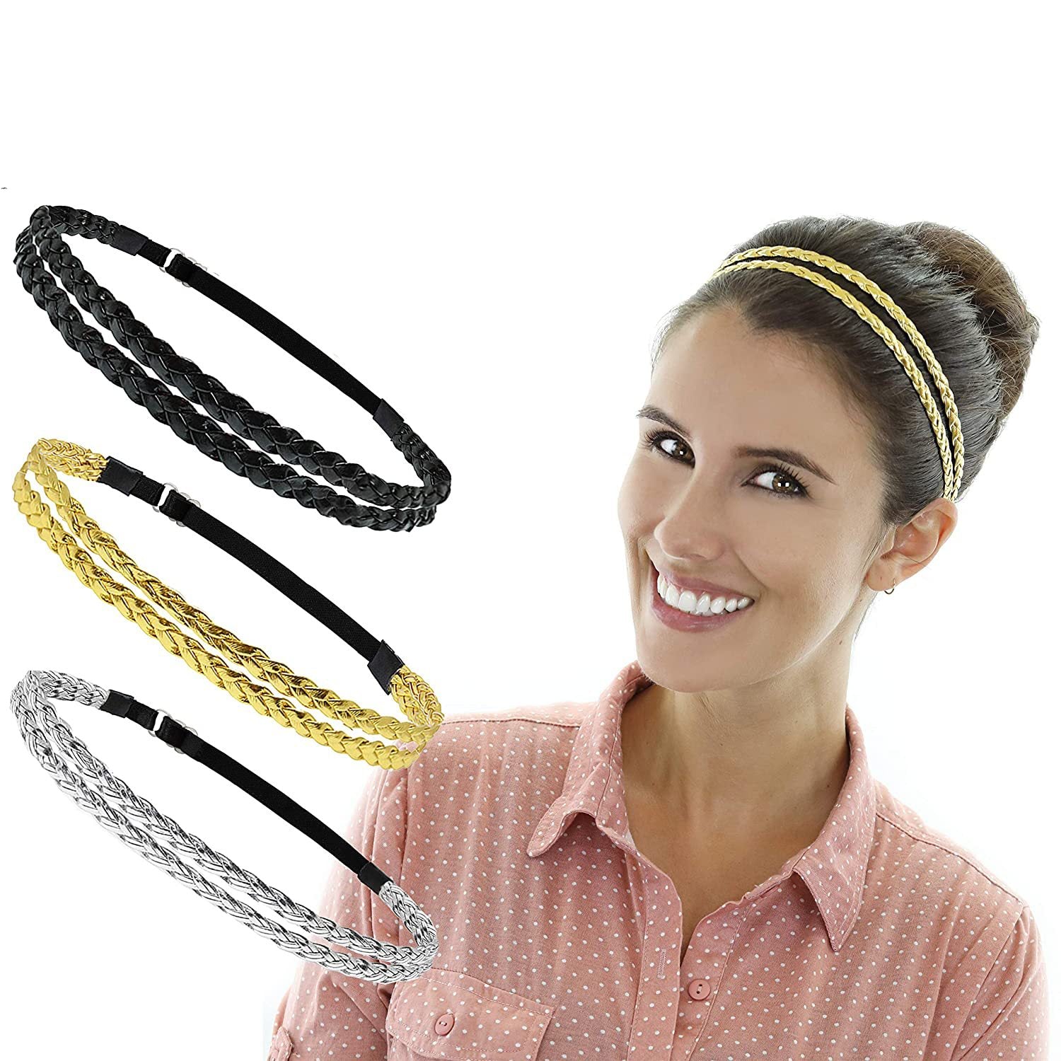 Bandeau élastique réglable Trois brins Twisted Gold Silver
