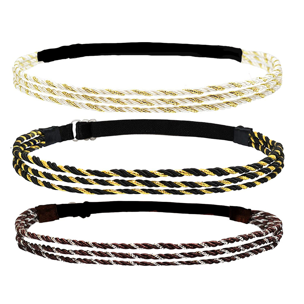 Bandeau élastique réglable Trois brins Twisted Gold Silver