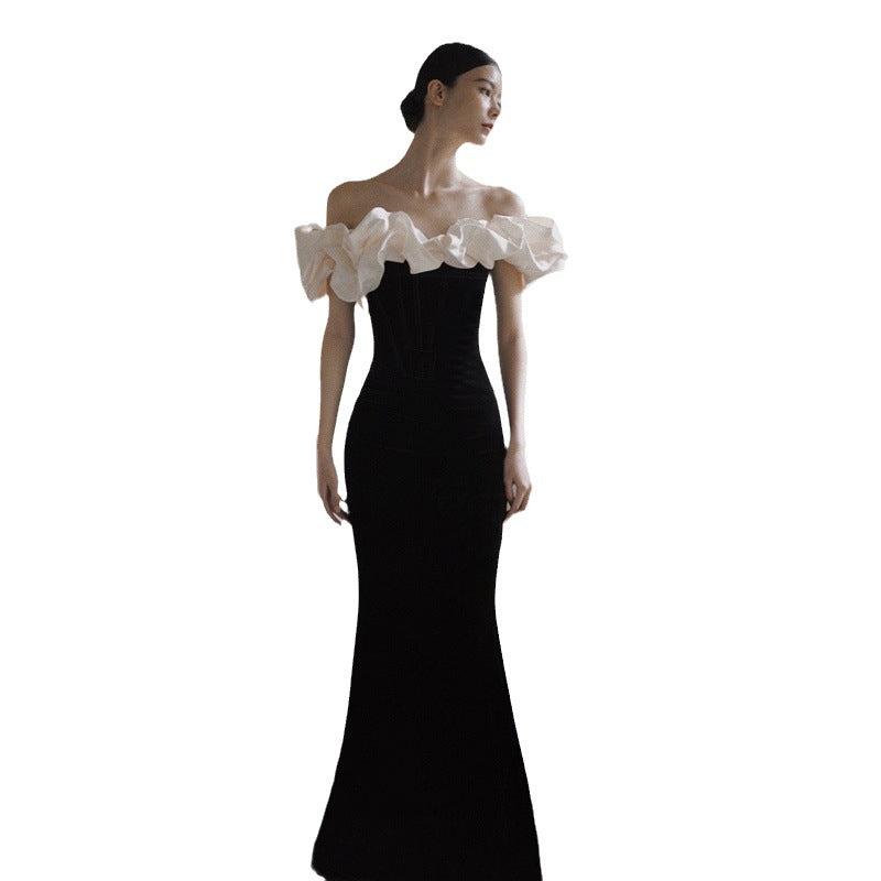 Robe de soirée satinée française Robe de bienvenue en queue de poisson élégante