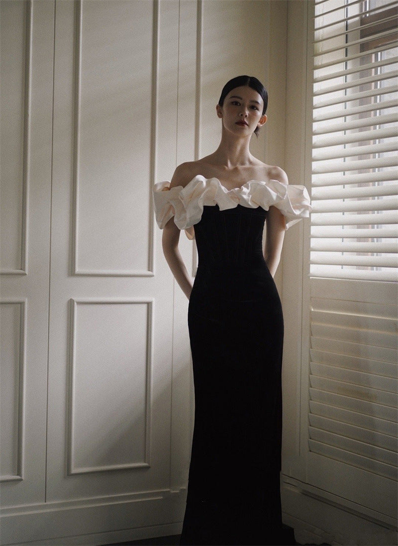 Robe de soirée satinée française Robe de bienvenue en queue de poisson élégante