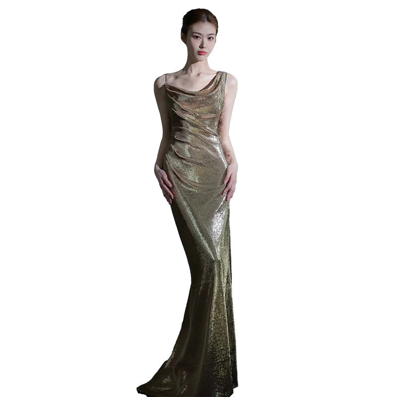 Robe de soirée en queue de poisson pour les femmes Élégante Sequins Réunion annuelle Sexy Backless