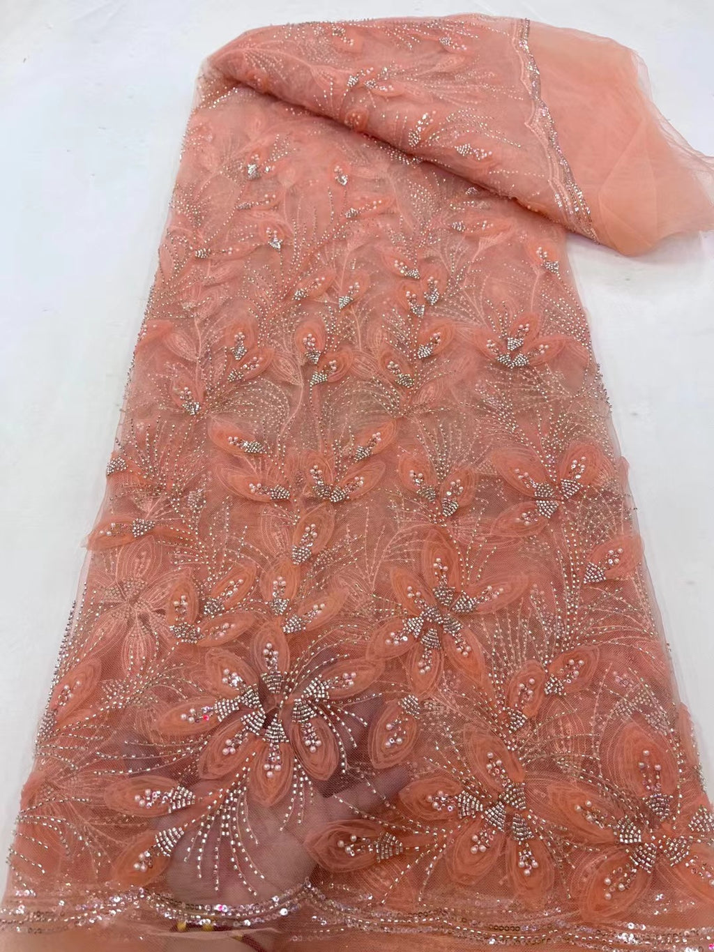 Ruban Fleur Perlé Tulle Dentelle Tissu Cocktail Party Occasion Robe de soirée Brodée C
