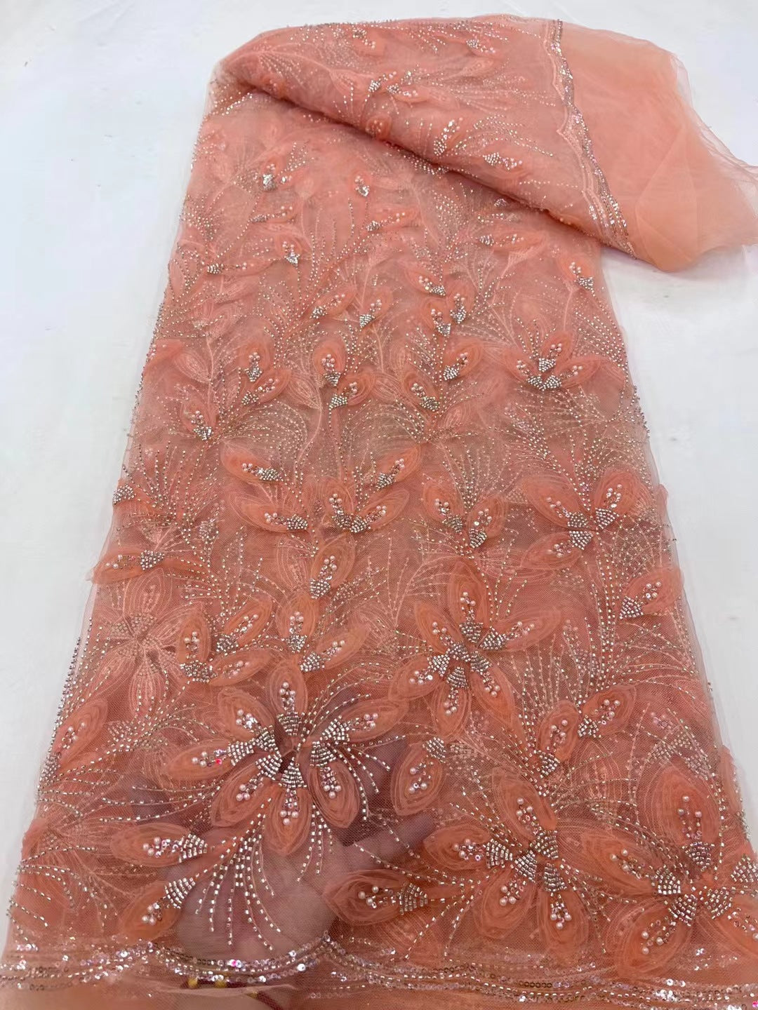 Ruban Fleur Perlé Tulle Dentelle Tissu Cocktail Party Occasion Robe de soirée Brodée C