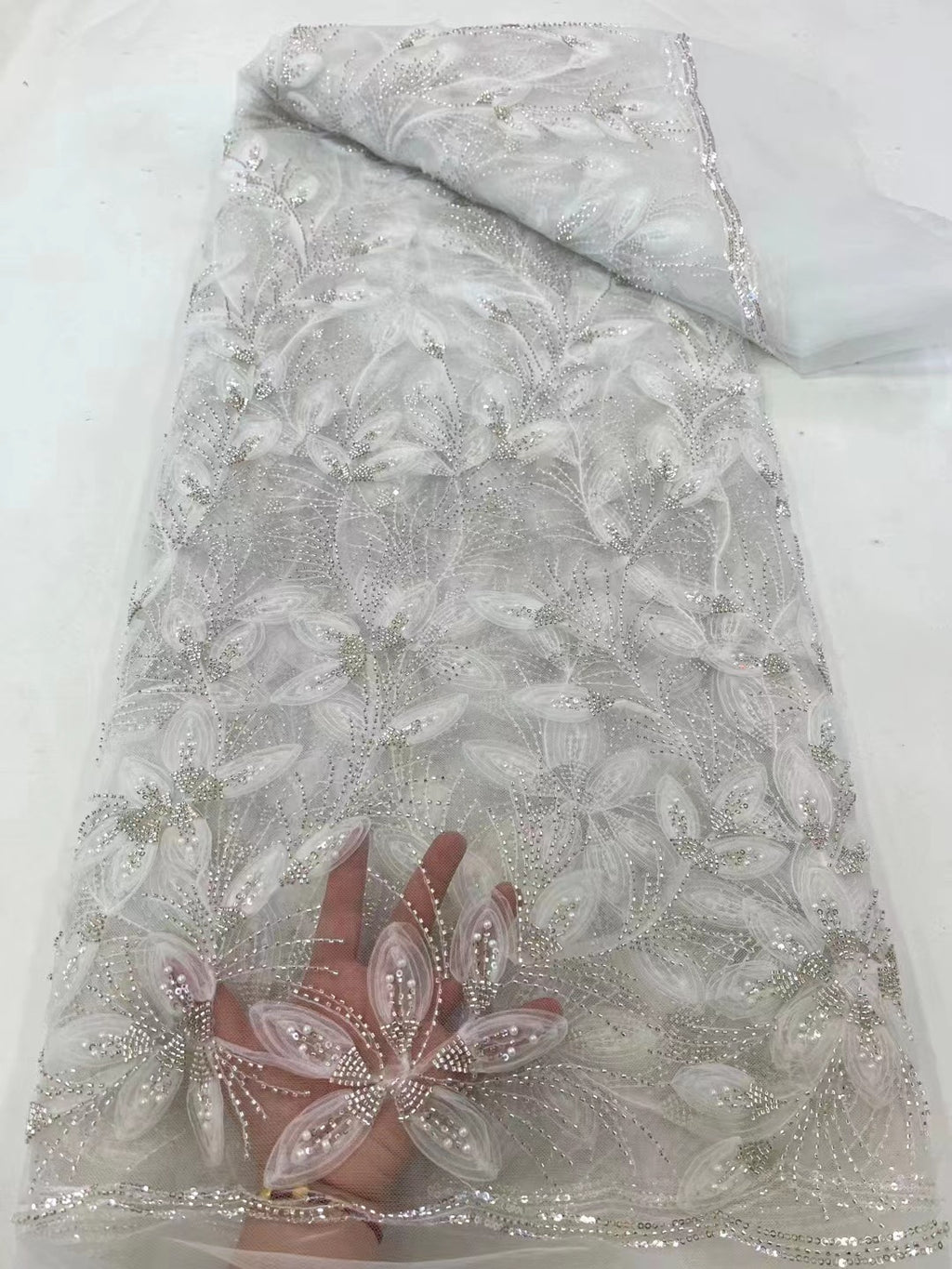 Ruban Fleur Perlé Tulle Dentelle Tissu Cocktail Party Occasion Robe de soirée Brodée C