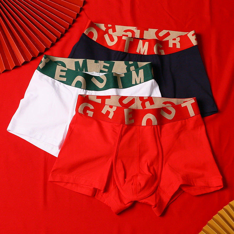 Sous-vêtements en coton purifiés pour hommes Festive Bright Red Mid-rise Boxers