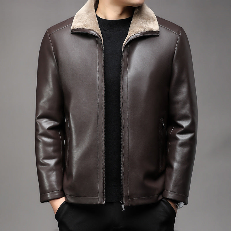 Veste Business chaud fourrure de lapel fourrure intégrée tapis en cuir épaissée