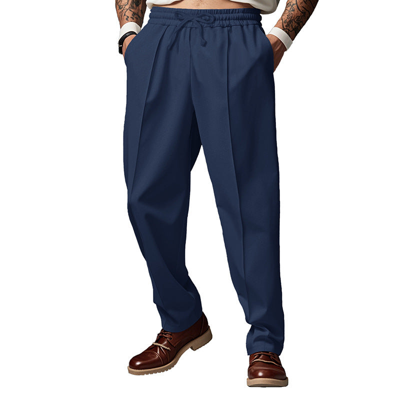 Pantalon casual de couleur unie enroulé avec un cordon et des jambes droites