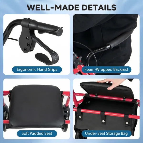 2-en-1 Rollator Walker avec siège (Rouge)