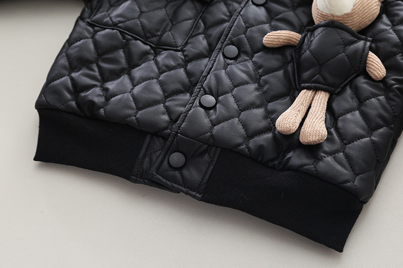 Veste en cuir épais de garçon Lapel à manches longues