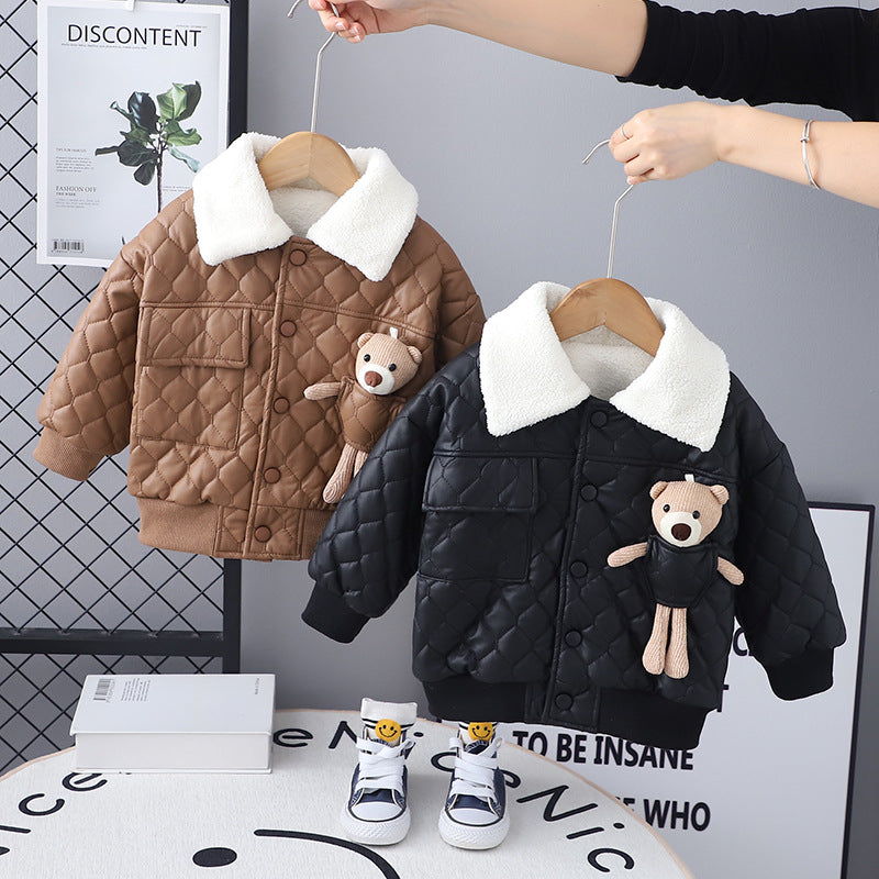 Veste en cuir épais de garçon Lapel à manches longues