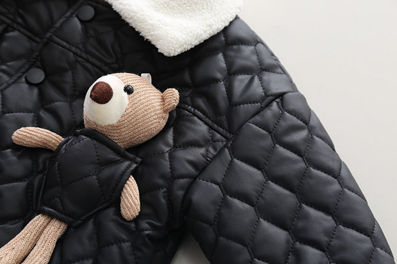 Veste en cuir épais de garçon Lapel à manches longues