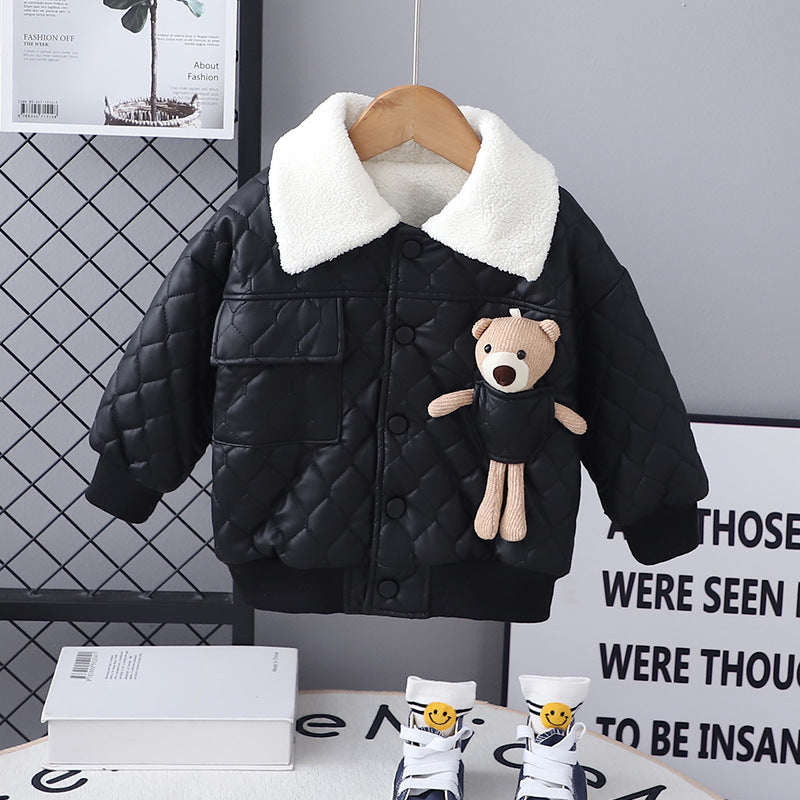 Veste en cuir épais de garçon Lapel à manches longues