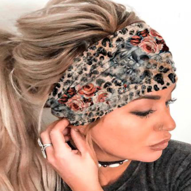 Laver de mode femme européenne et américaine Leopard Print Accessoires cheveux à large bord